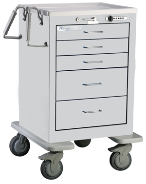 5 Drawer Slim Med Jr, choice of color exterior and drawers, key locking system with two keys